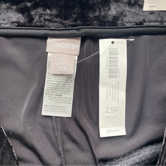 Chico's Black Sequin Velvet Mixed Media Pull On Ankle Pants Size 14 - Picture 6 of 12